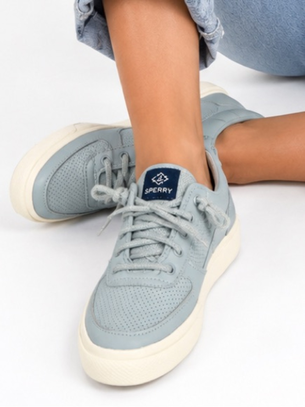 Sperry Blue Gray Chunky Sneakers Womens Size 8 Coastal Casual Shoes Preppy comfy